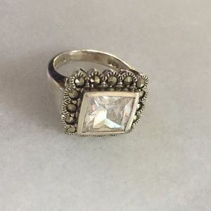 Sterling Silver Cubic Zirconia Marcasite Ring Sz 7